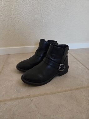 Kids Black Ankle Boot with Buckle Strap